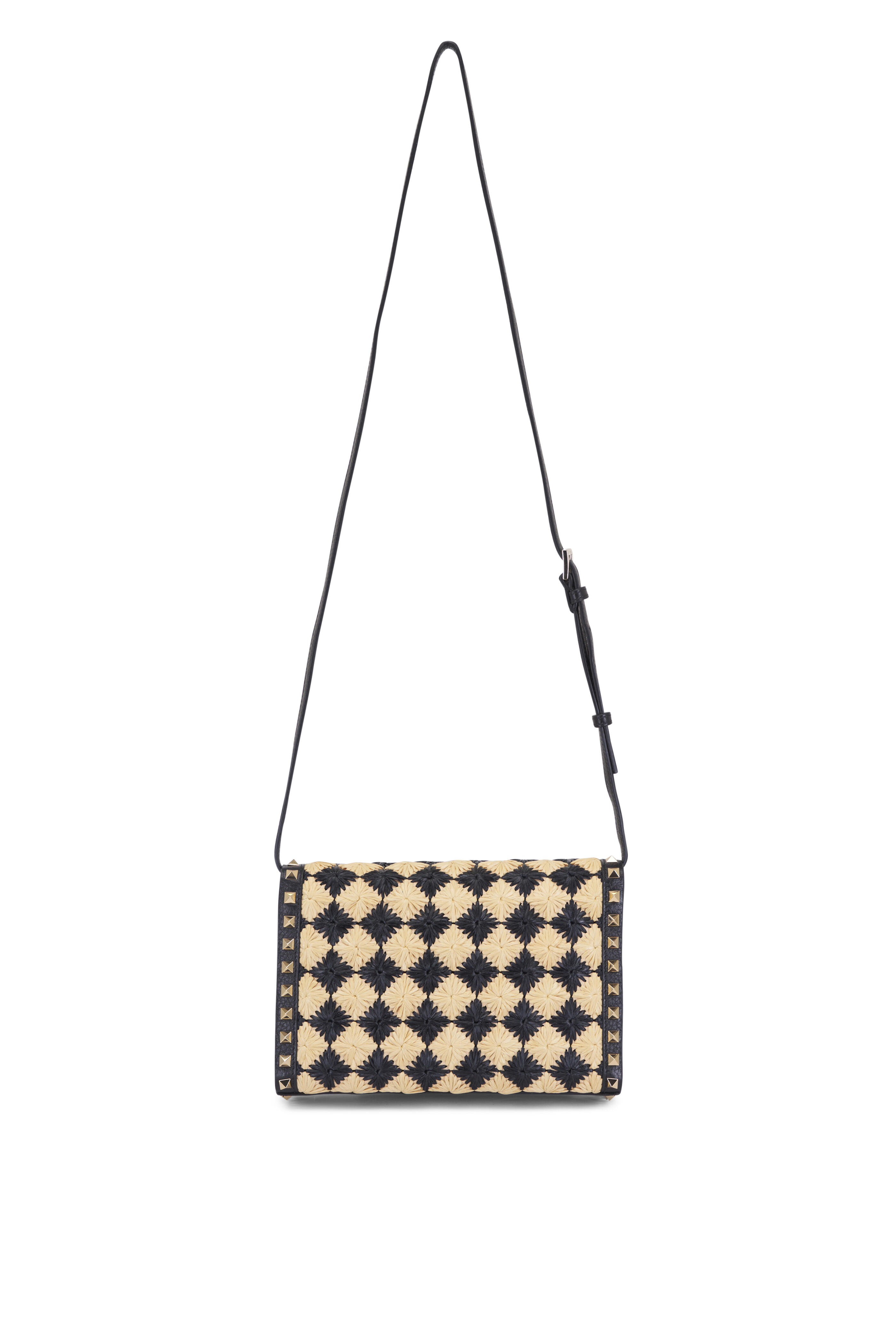 Valentino Garavani - Small Rockstud Natural & Black Raffia Shoulder Bag