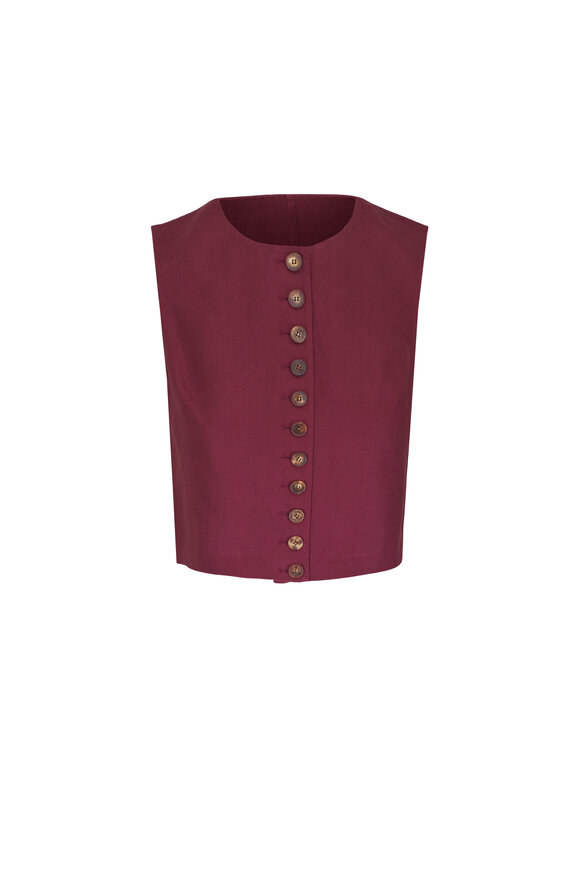Lafayette 148 New York Rosewood Linen Sleeveless Button Front Blouse