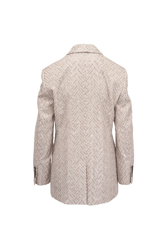 Brunello Cucinelli Jute Chevron Double Breasted Embroidered Jacket - view 3