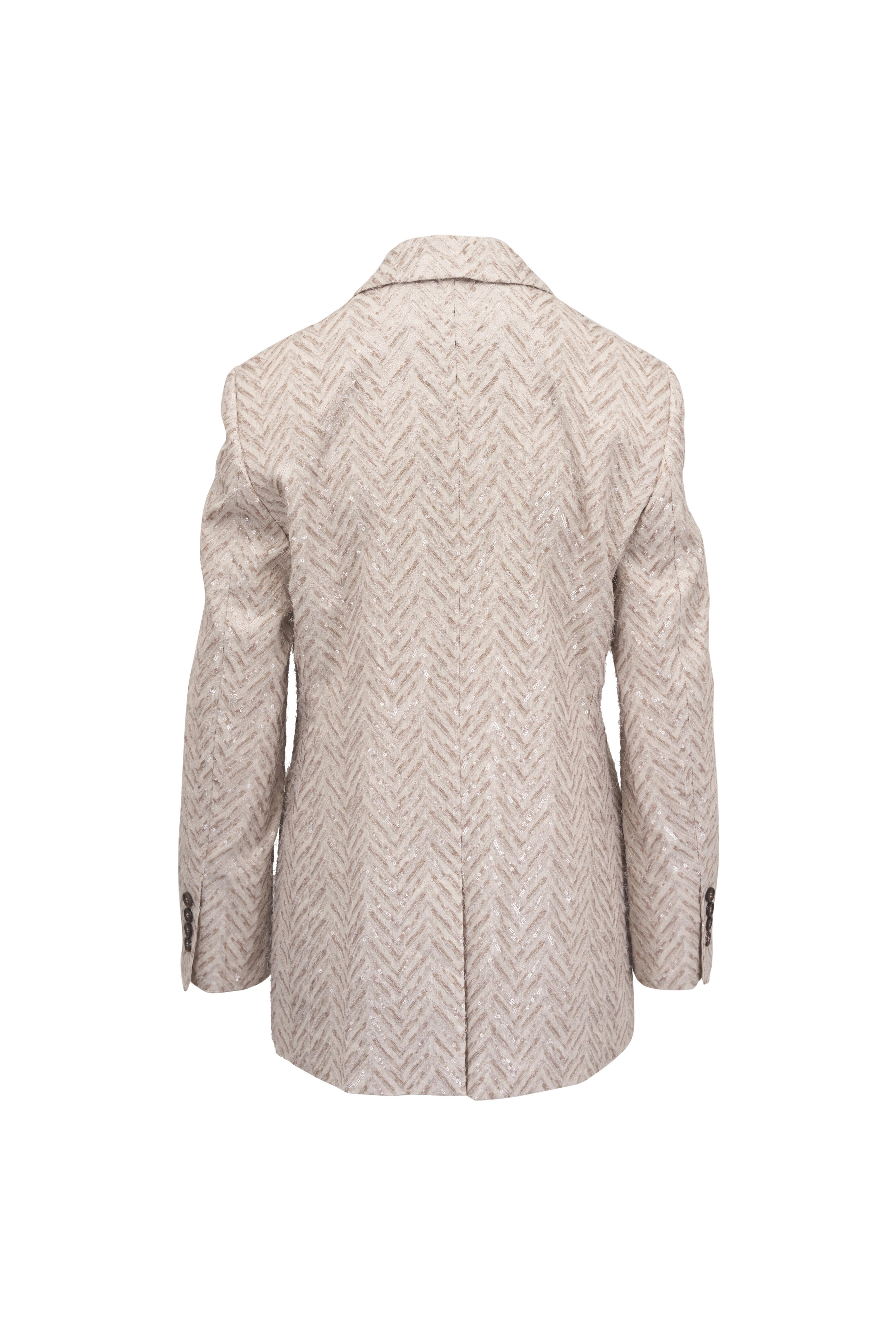 Brunello Cucinelli - Jute Chevron Double Breasted Embroidered Jacket