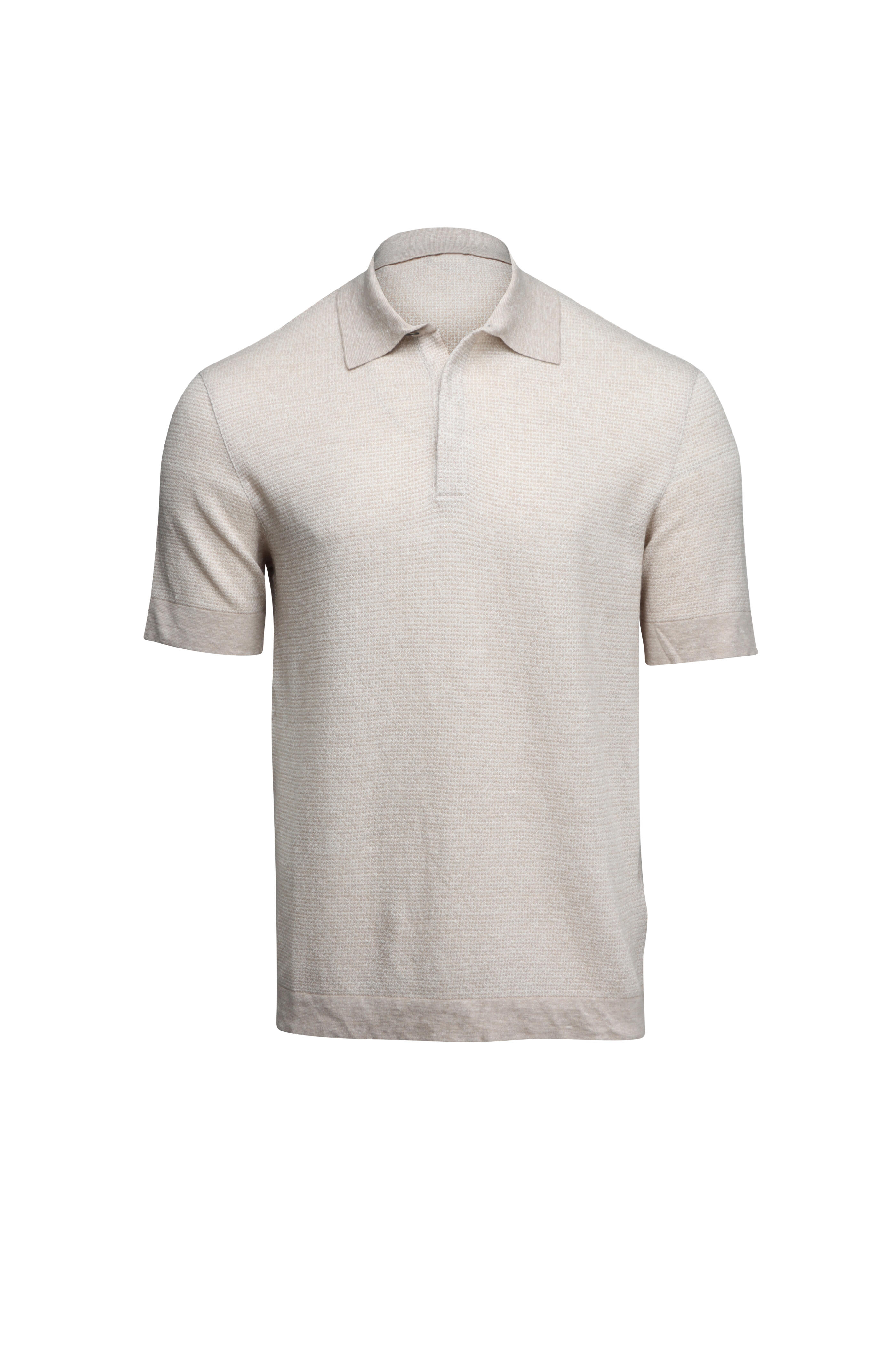 Zegna - Beige Jacquard Short Sleeve Polo | Mitchell Stores