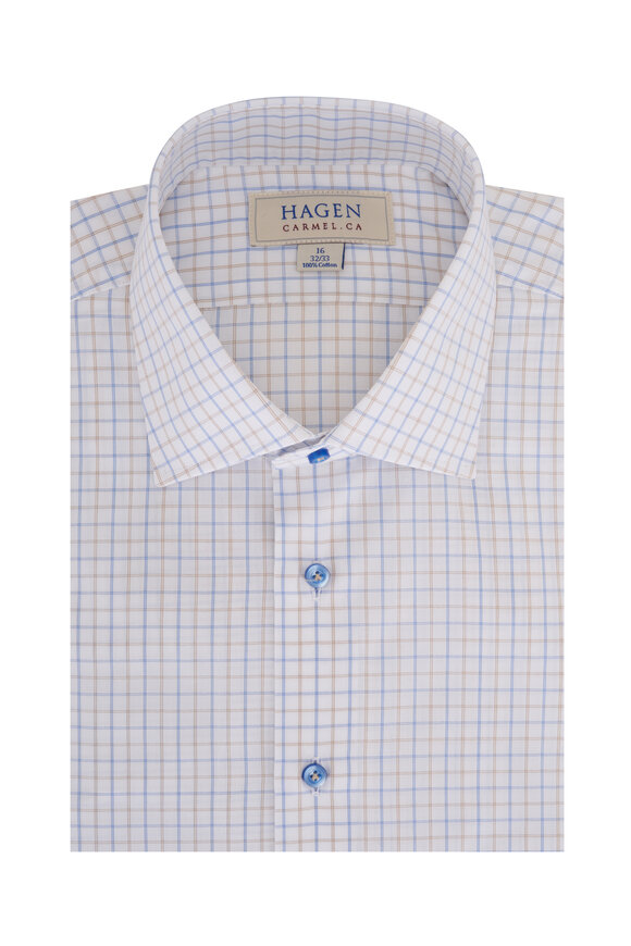 Hagen Shirts - Light Brown & Blue Check Cotton Dress Shirt