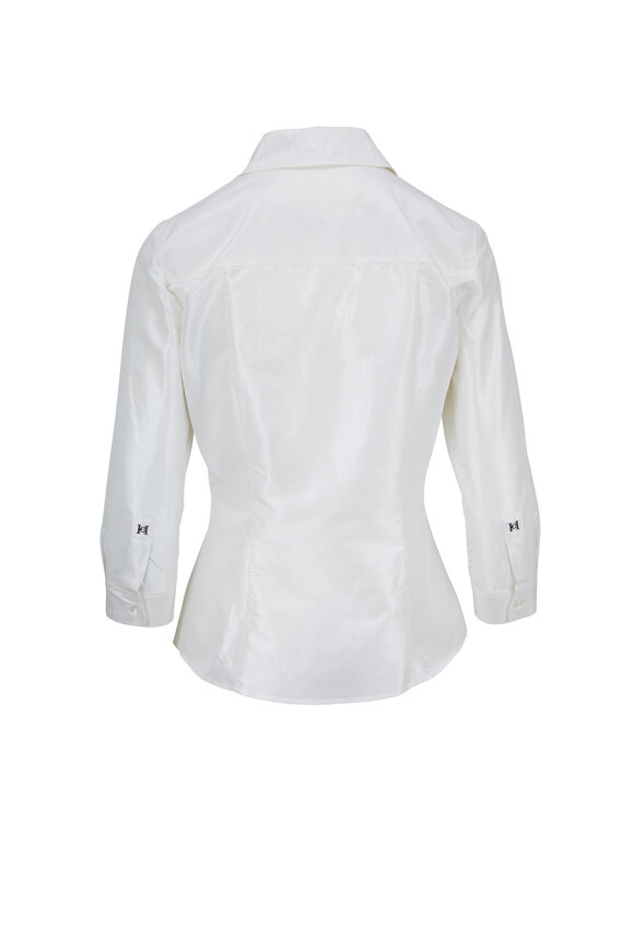Carolina Herrera - White Silk Taffeta Three-Quarter Sleeve Blouse