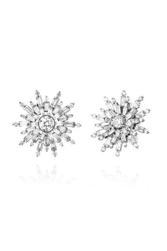 Nam Cho 18k White Gold Diamond Baguette Stud Earring - view 1