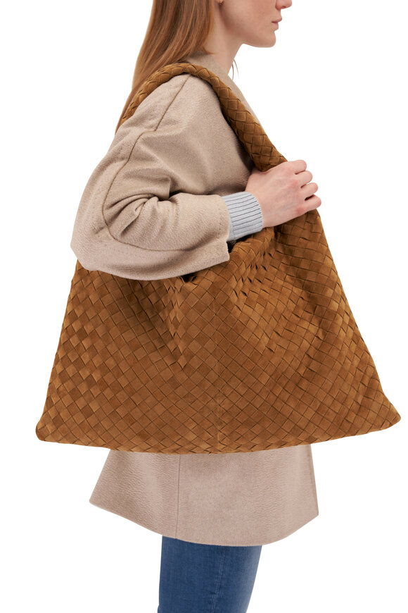 Bottega Veneta -  Large Hop Acorn Intrecciato Suede Hobo Bag 