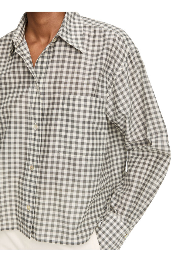 Vince Off White & Gray Gingham Cropped Button Up Shirt - view 4