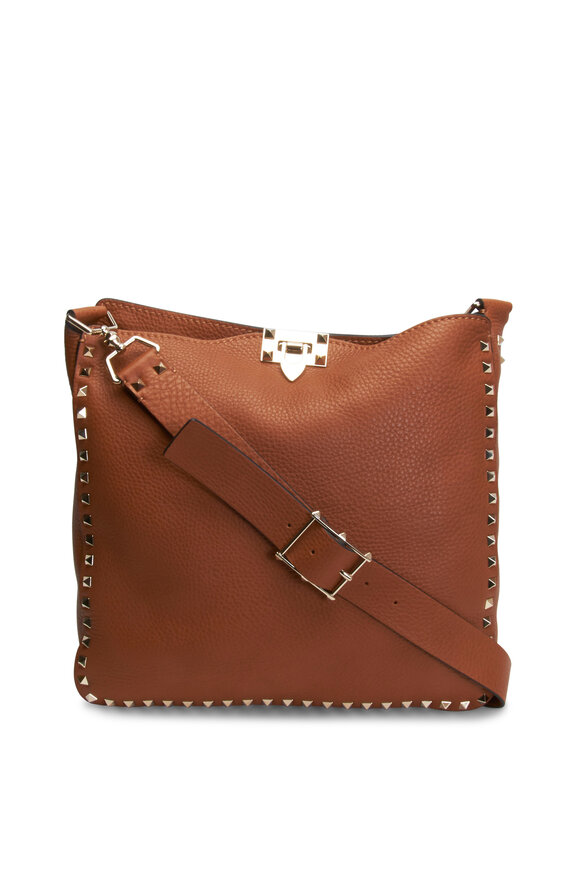 Valentino Garavani - Rockstud Cognac Pebbled Leather Hobo