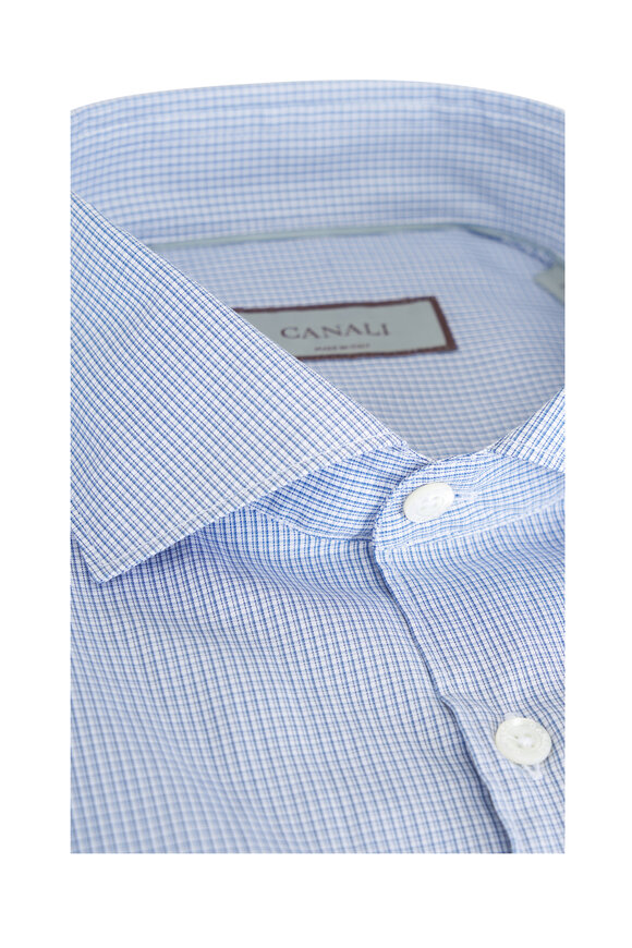 Canali Light Blue Small Check Sport Shirt - view 2