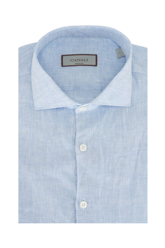 Canali Light Blue Linen Sport Shirt