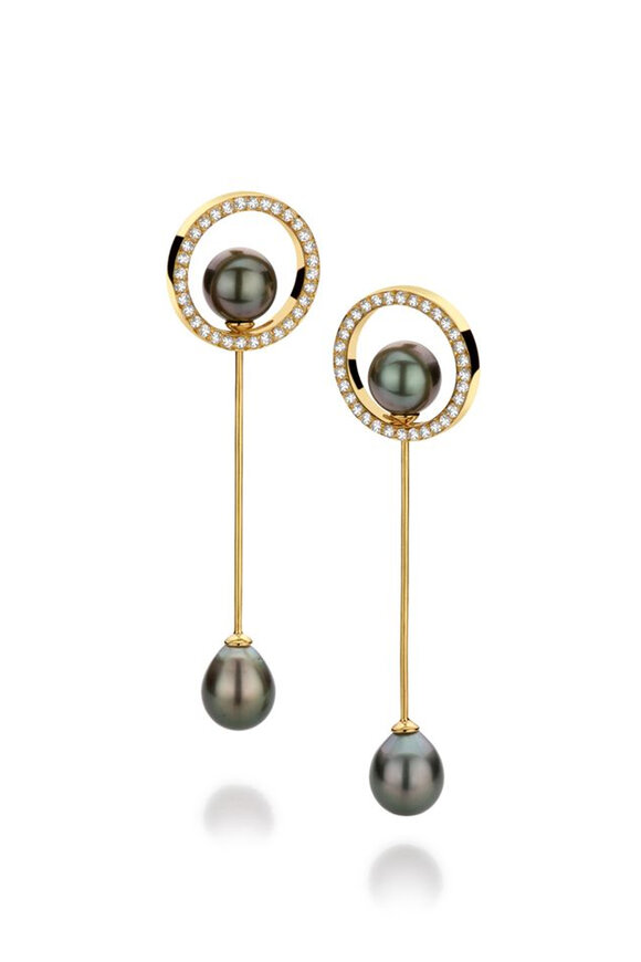 Yael Sonia Suspended Tahitian Pearl Circle Earrings