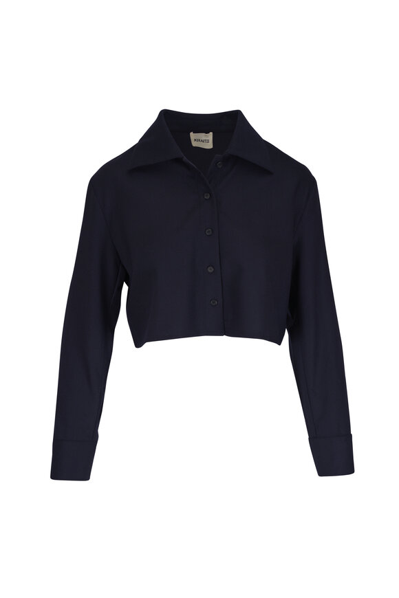 Khaite Jasen Dark Navy Cropped Button Up Shirt