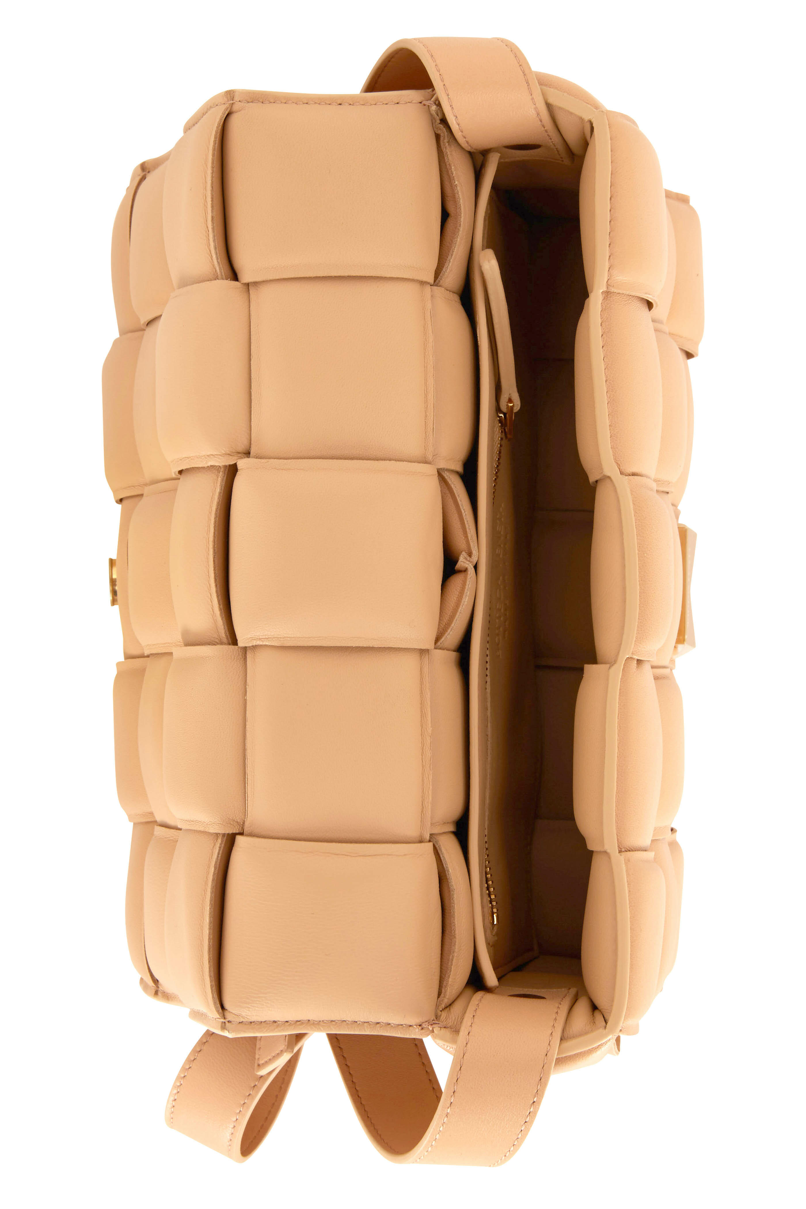 【BOTTEGA VENETA】Lambskin Leather Cassette Bag Almond Bottega Veneta - Cassette Almond Padded Woven Leather Bag