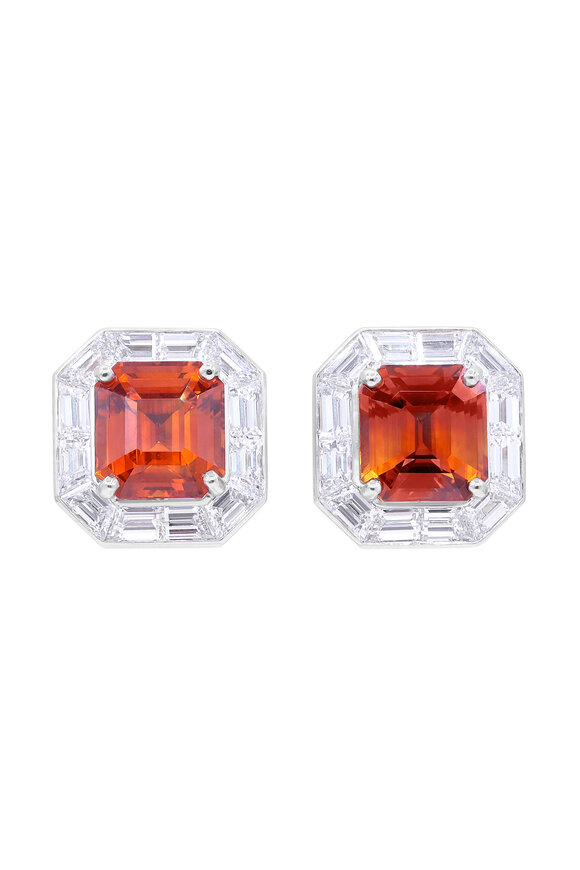 Oscar Heyman - Platinum Orange Sapphire & Diamond Frame Earrings
