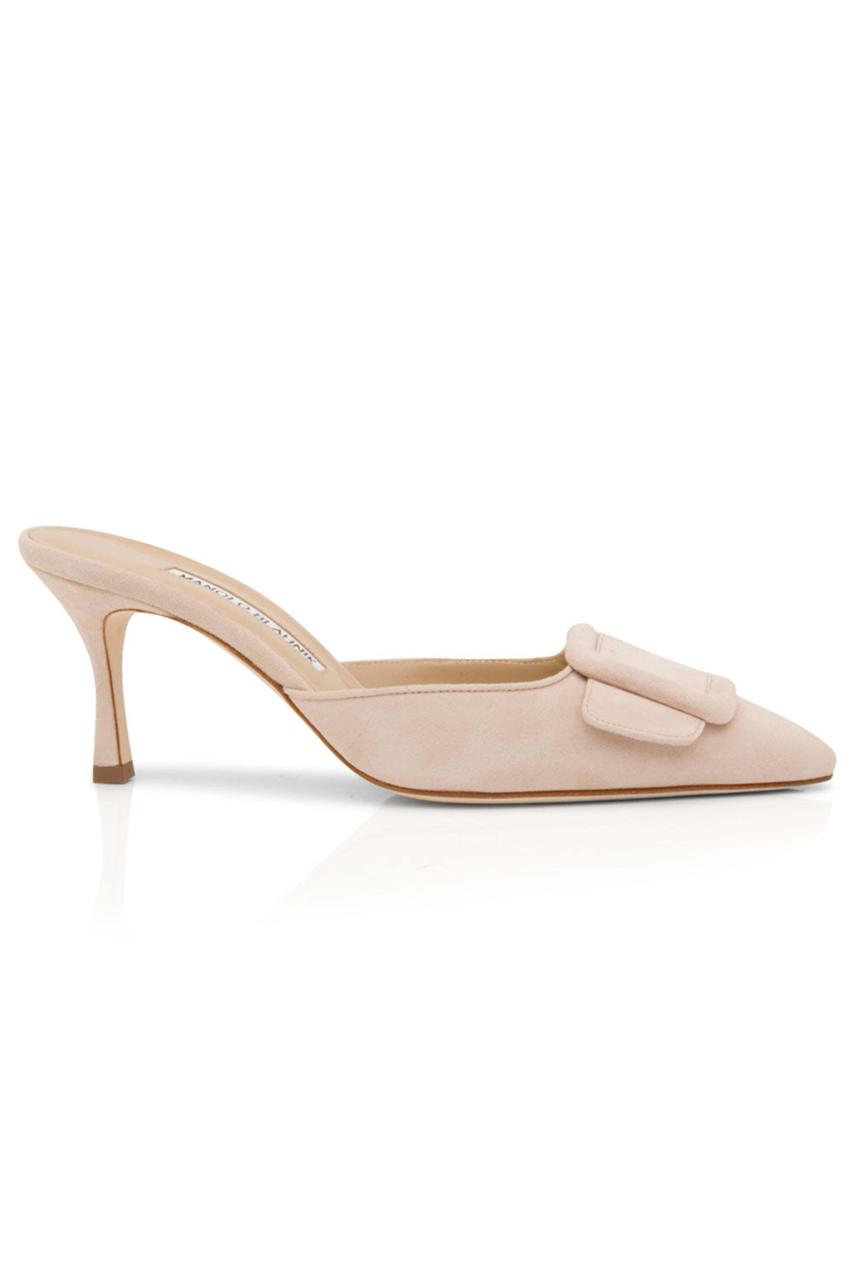Manolo Blahnik - Maysale Point Toe Kitten Heel Slide in Nude