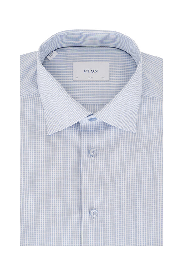 Eton Blue Check Cotton Slim Fit Sport Shirt