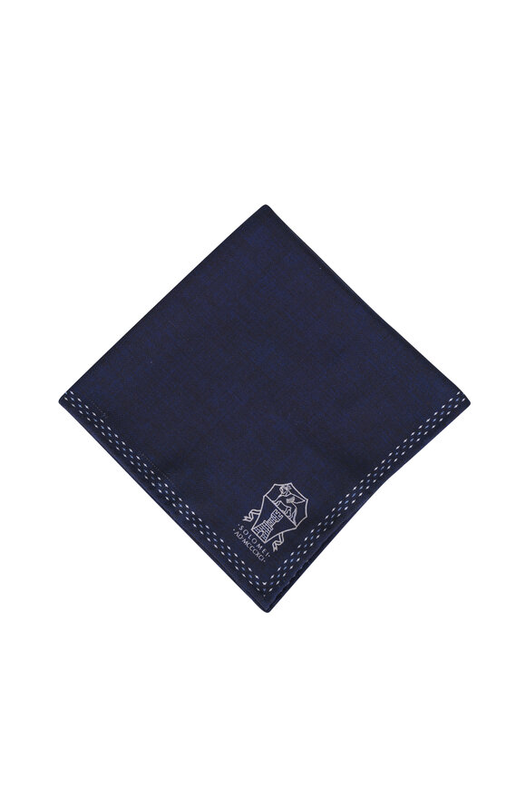 【関税＆送料込み】Brunello Cucinelli Pocket Square Accesso Brunello Cucinelli - Red Logo Print Silk Pocket Square