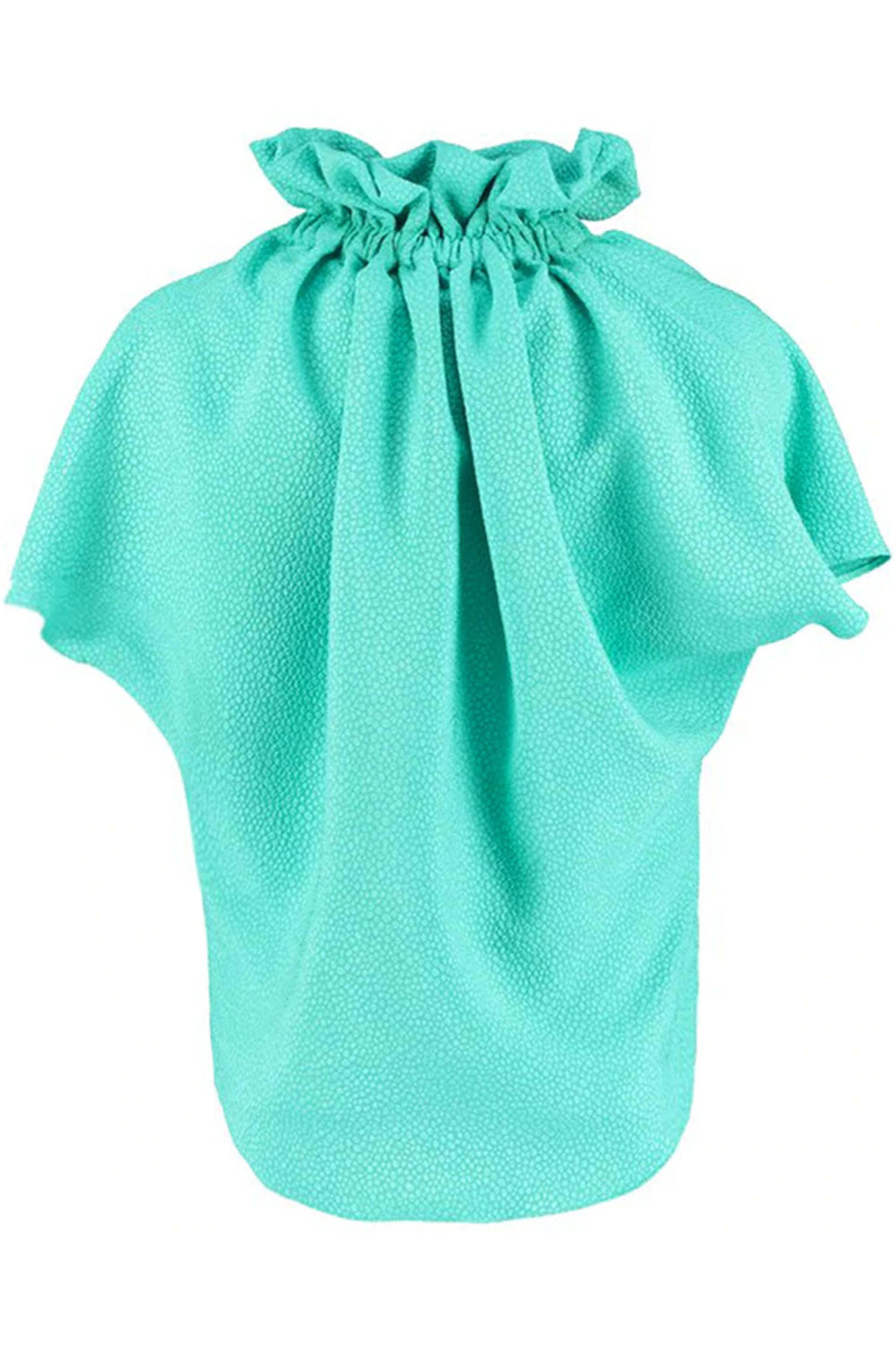 Edeline Lee - Green Flou Bubble Jacquard Ruff Blouse