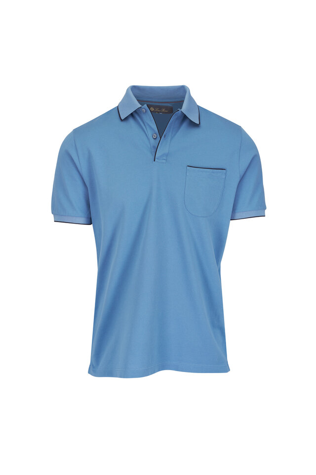 Loro Piana - Sky Blue Cotton Pique Polo | Mitchell Stores