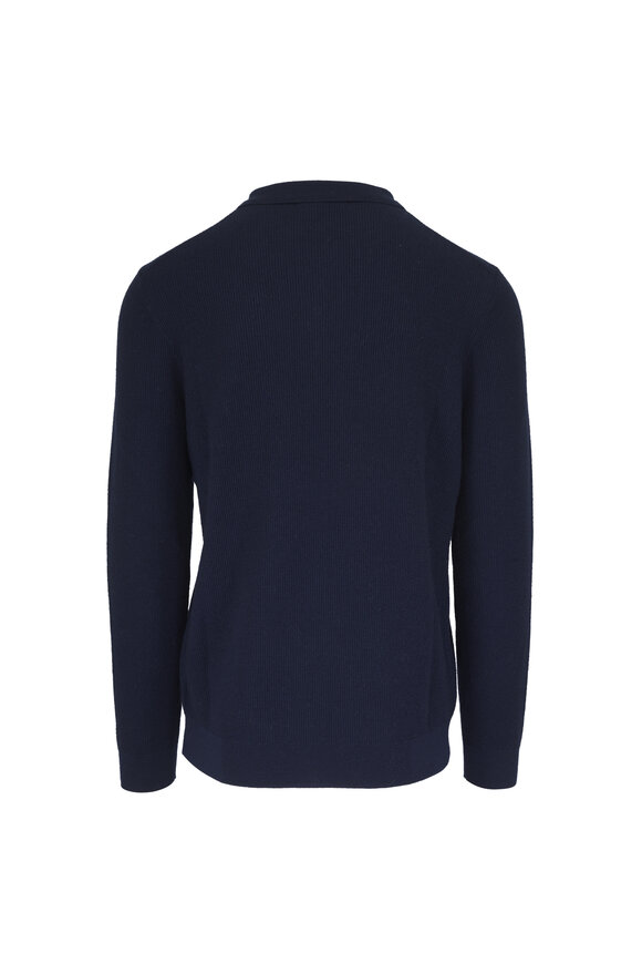 Patrick Assaraf Midnight Blue Wool Rib Knit Quarter Zip Polo - view 2
