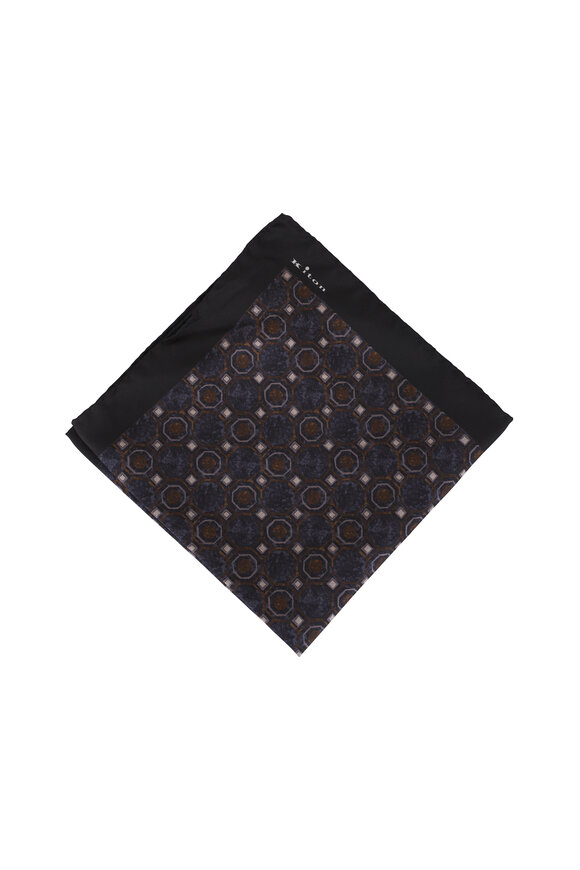 Kiton Gray & Brown Abstract Silk Pocket Square 