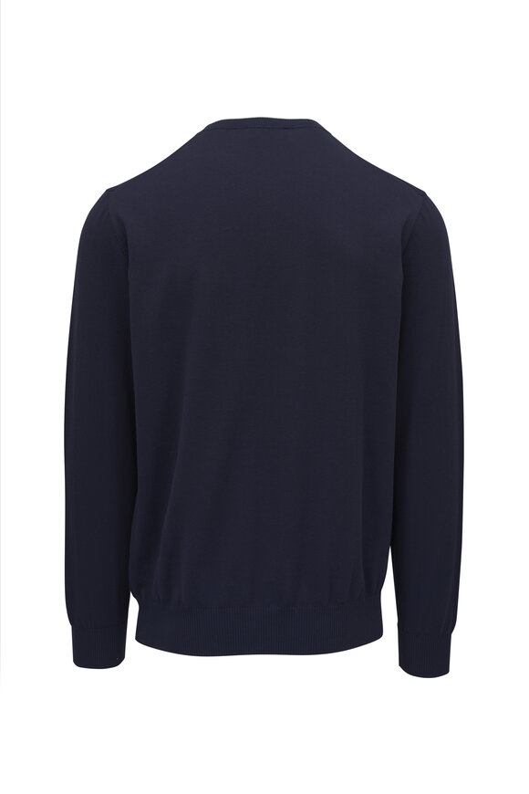 Canali - Navy Tipped Cotton Crewneck Shirt