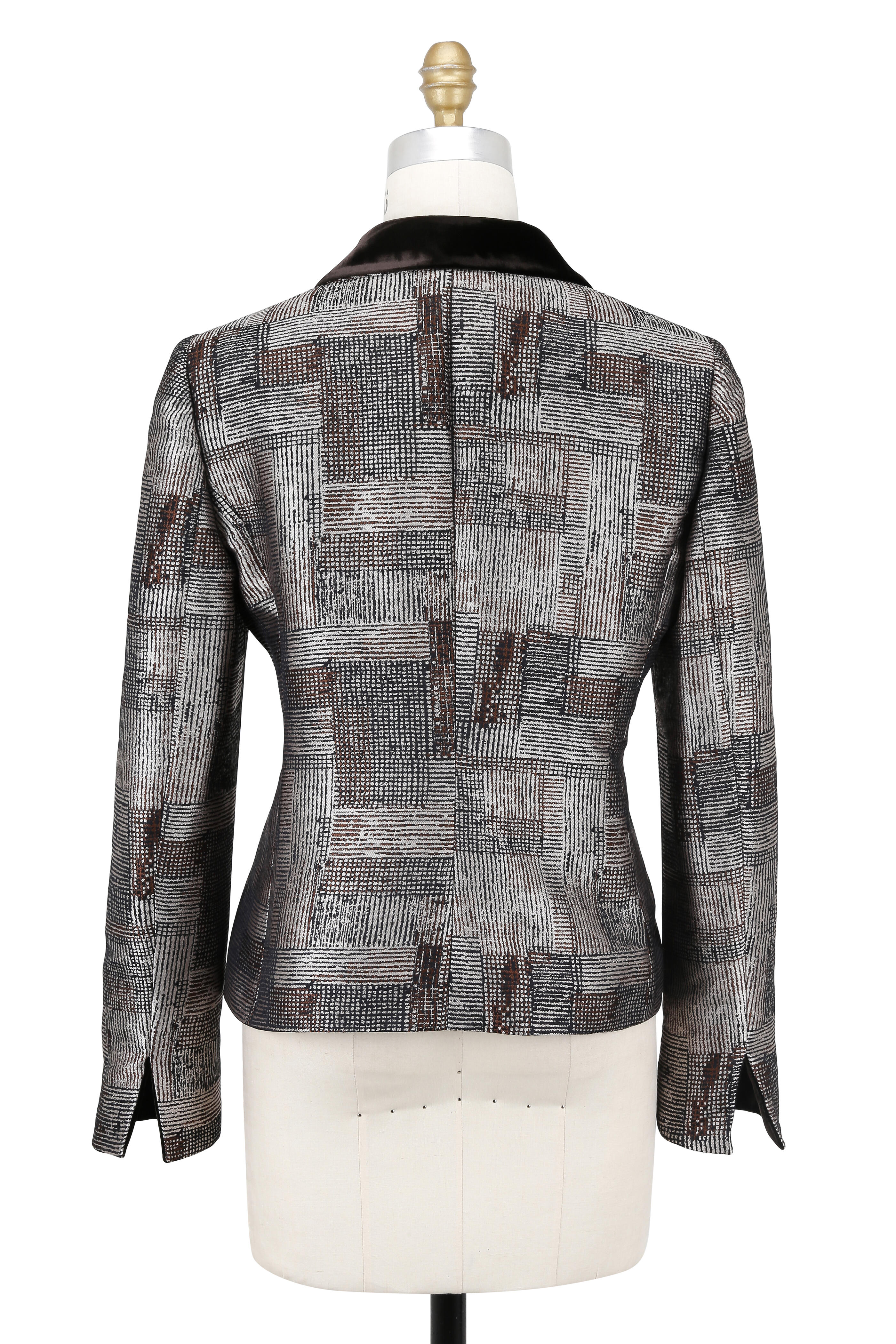 Emporio Armani - Taupe Abstract Print Asymmetric Button Jacket