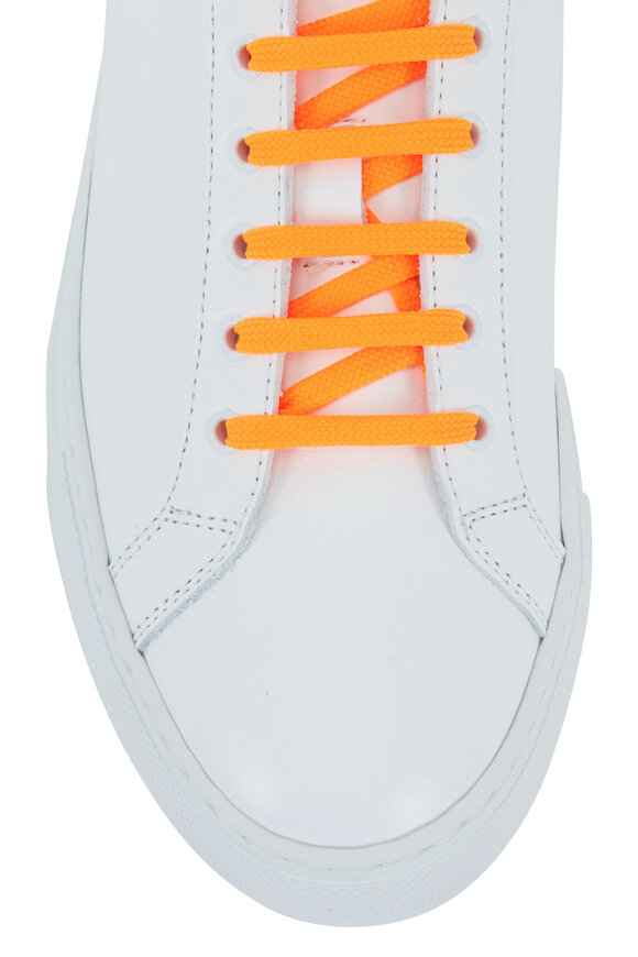 Woman by Common Projects - Retro White Leather & Fluorescent Orange Sneakers