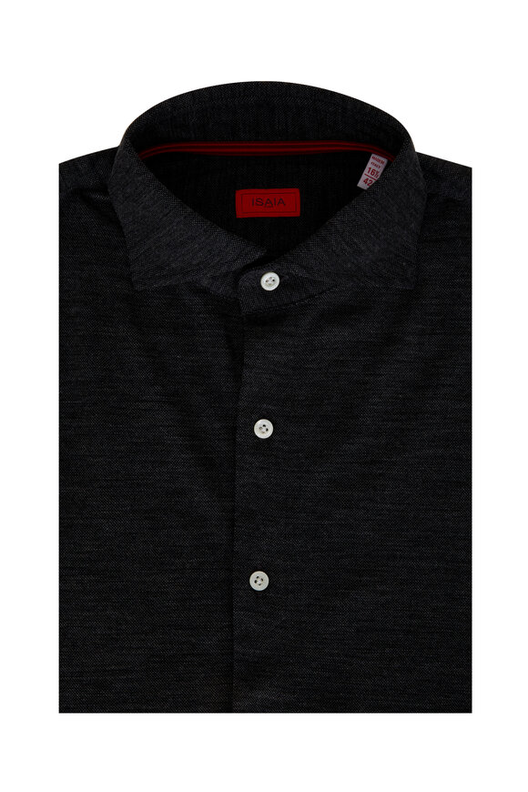 Isaia - Charcoal Merino Wool Piqué Sport Shirt