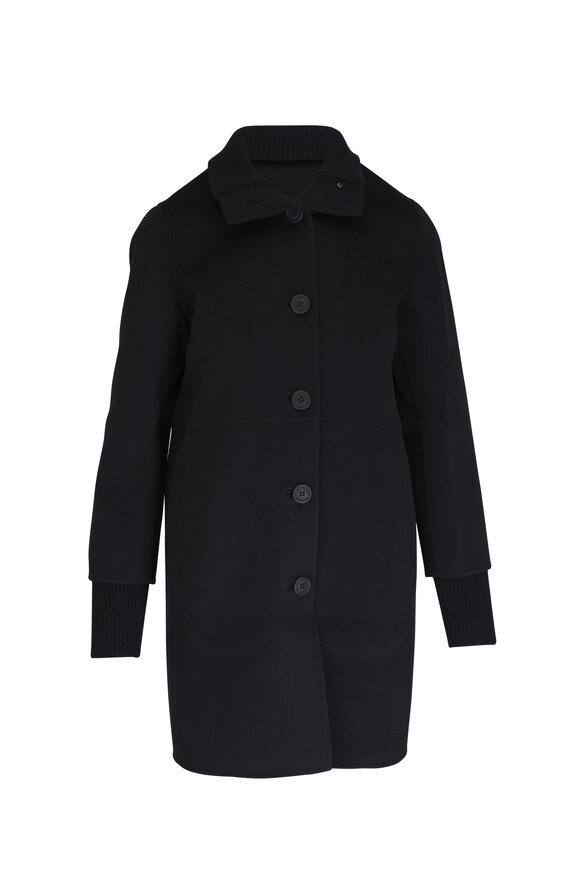 Kinross Black Woven Wool & Cashmere Coat