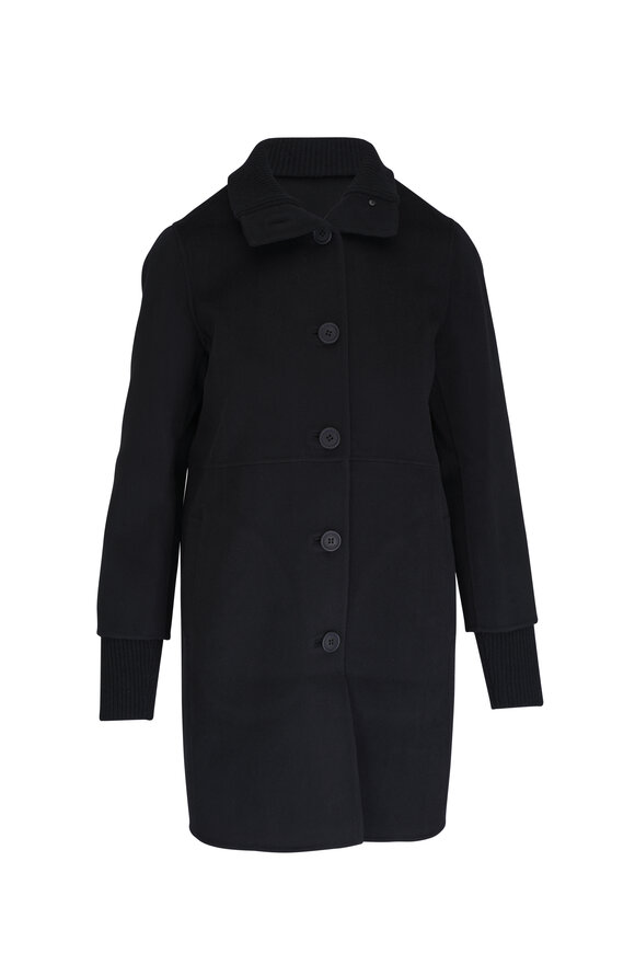 Kinross - Black Woven Wool & Cashmere Coat