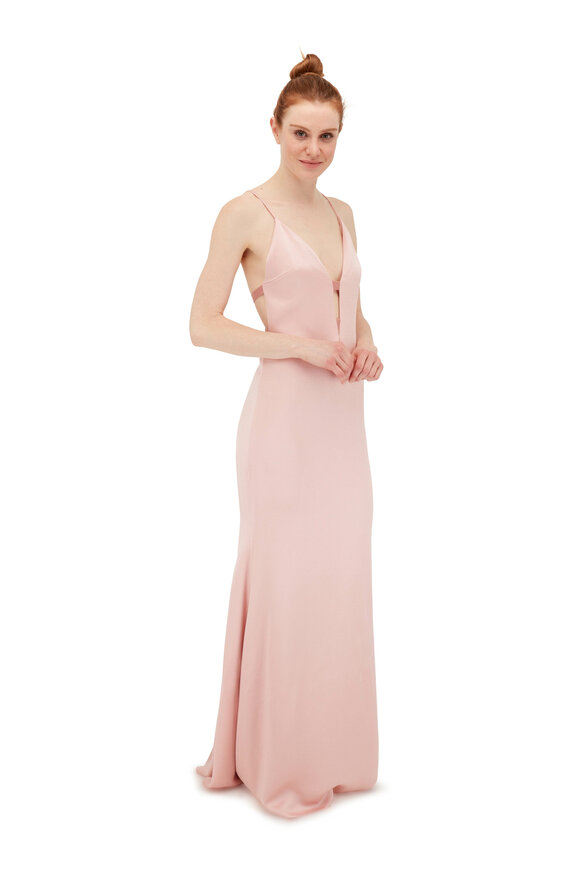 Cushnie - Nessa Pink Sand Plunging Neckline Sleeveless Gown