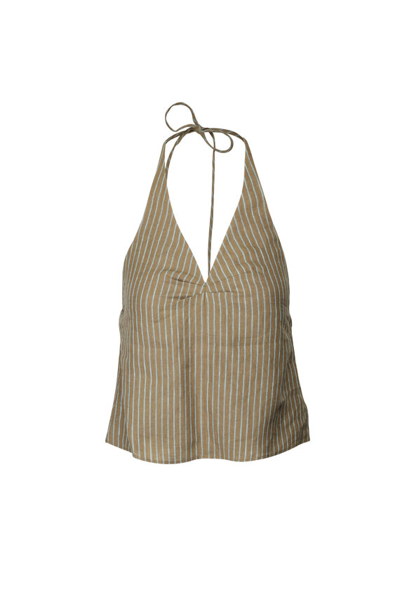 Staud Corso Porto Stripe Linen Halter Tie Top