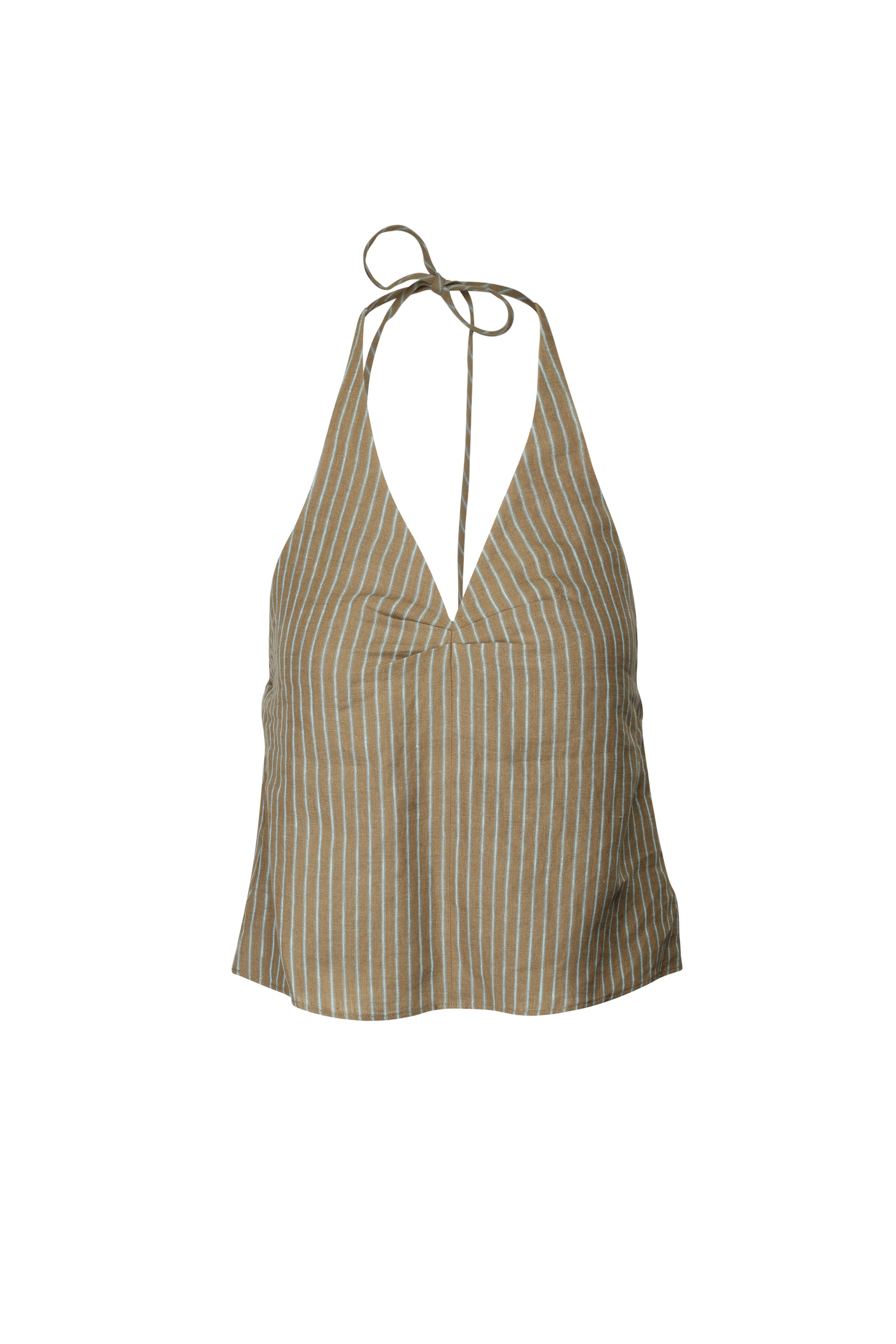Staud - Corso Porto Stripe Linen Halter Tie Top