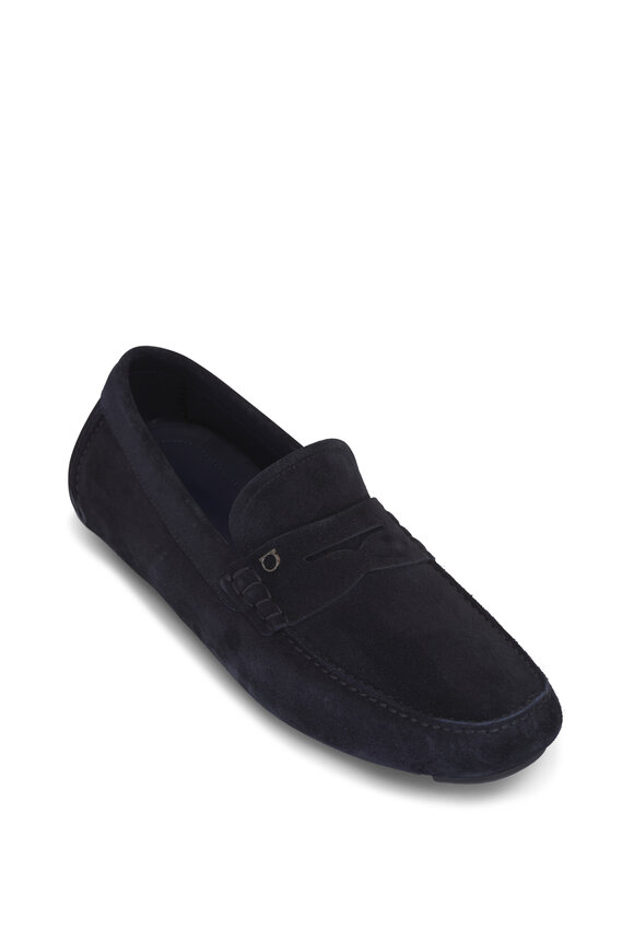 Ferragamo Timothy Navy Blue Suede Driver