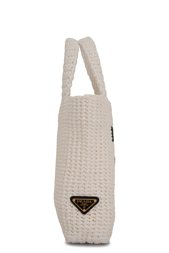 Prada - Small White Raffia Crochet Tote Bag