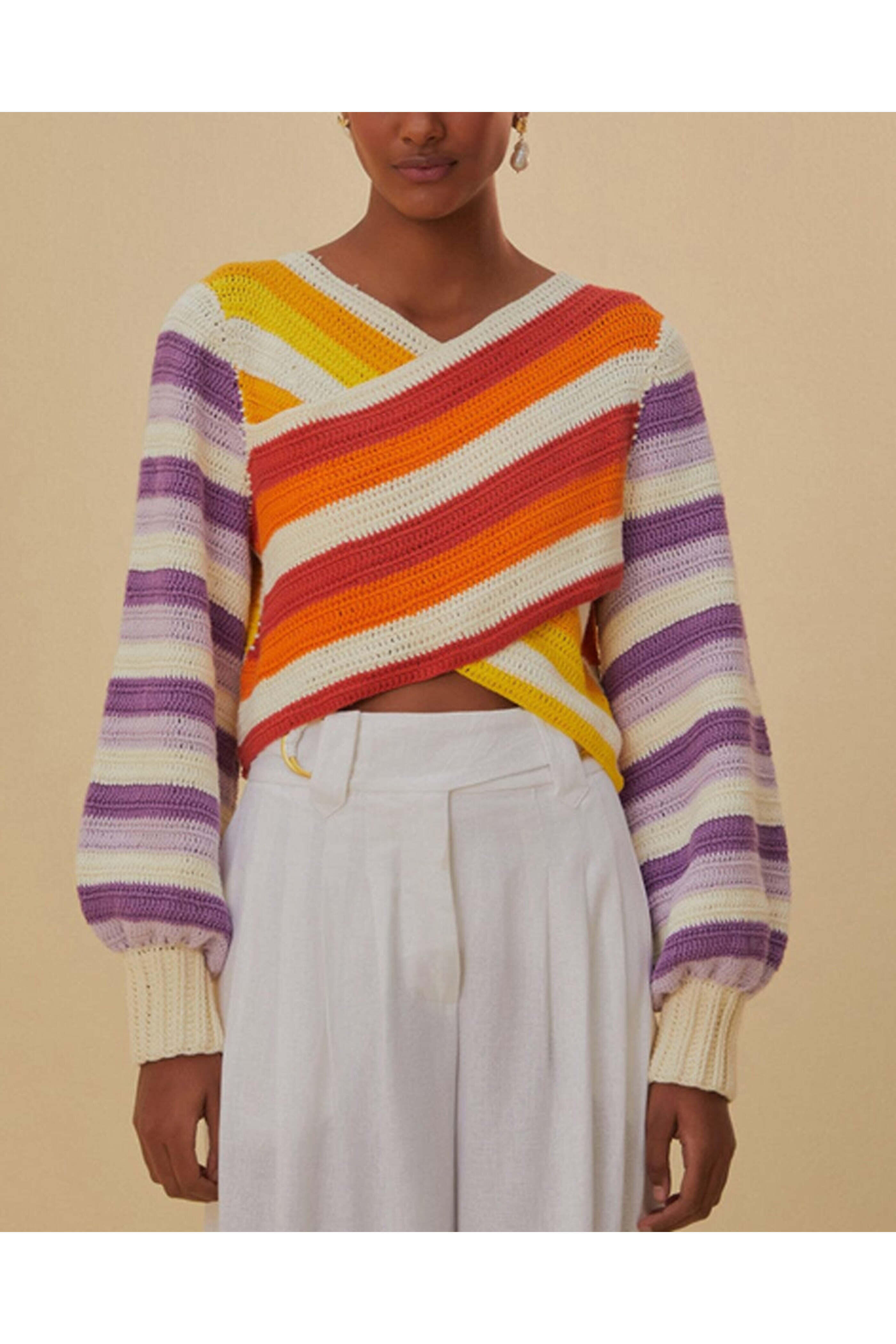 Farm Rio - Sunset Stripe Crochet Criss Cross Sweater