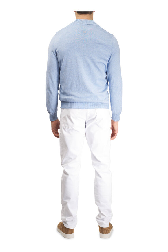 Gran Sasso Light Blue Cotton & Cashmere Quarter Zip Pullover - view 4