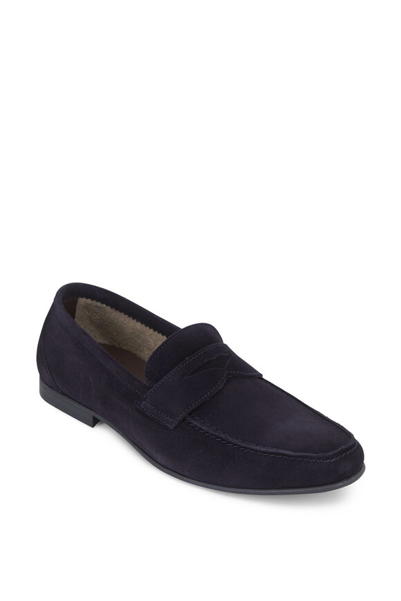 Trask Sheldon Navy Leather Penny Loafer Mitchell Stores