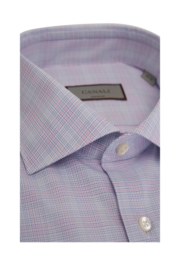 Canali - Pink & Blue Check Cotton Dress Shirt