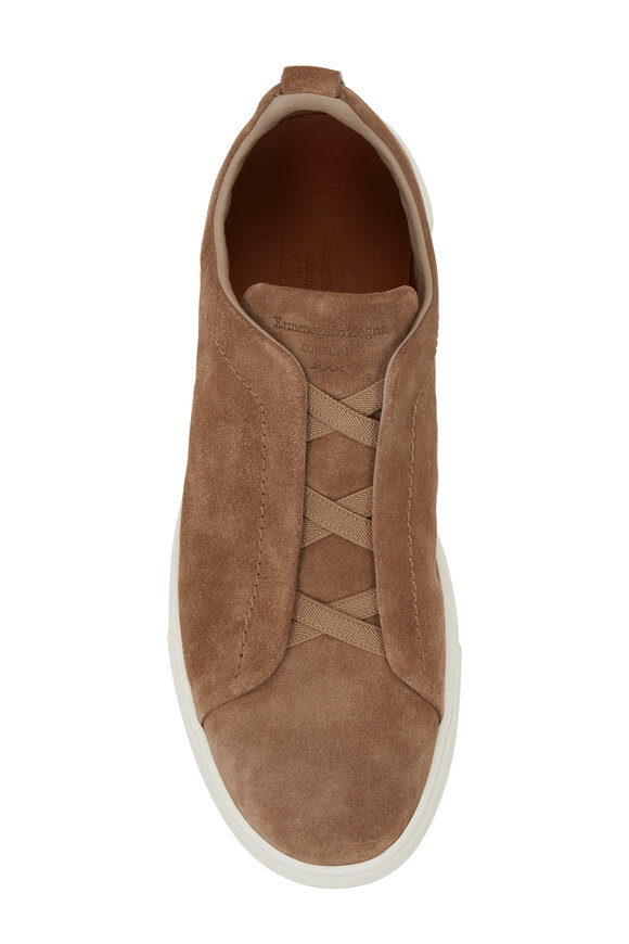 Zegna - Triple Stitch Tan Suede Low Top Sneaker