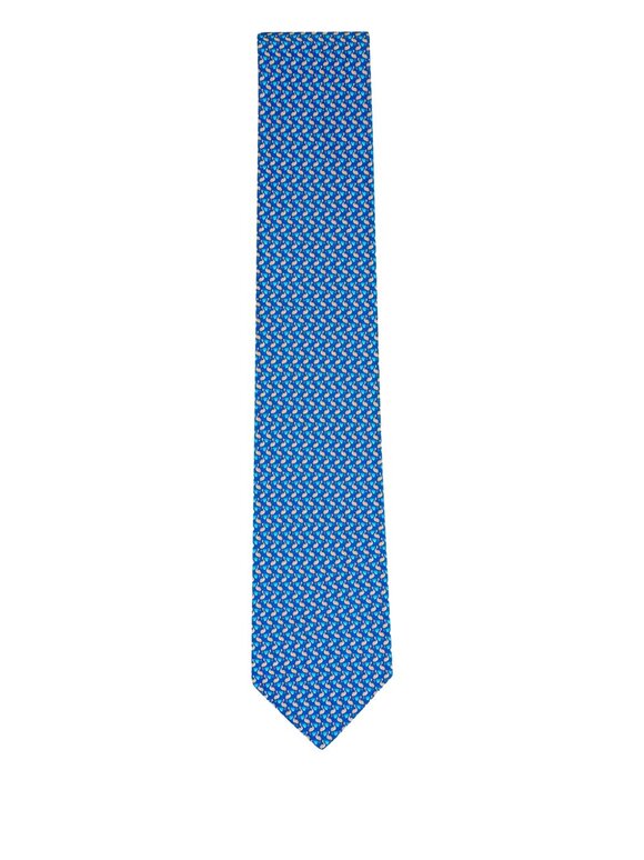 Ferragamo Blue Pelican Print Silk Necktie - view 3