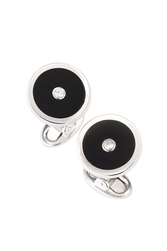 Jan Leslie Round Black Onyx Diamond Center Cuff Links