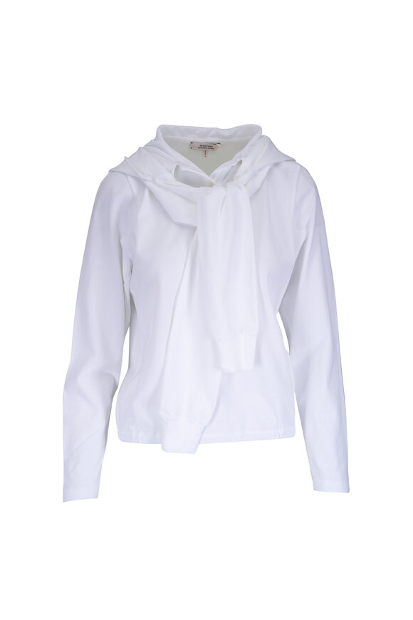 Dorothee Schumacher Sporty Romance Pure White Tie Neck Hooded Polo