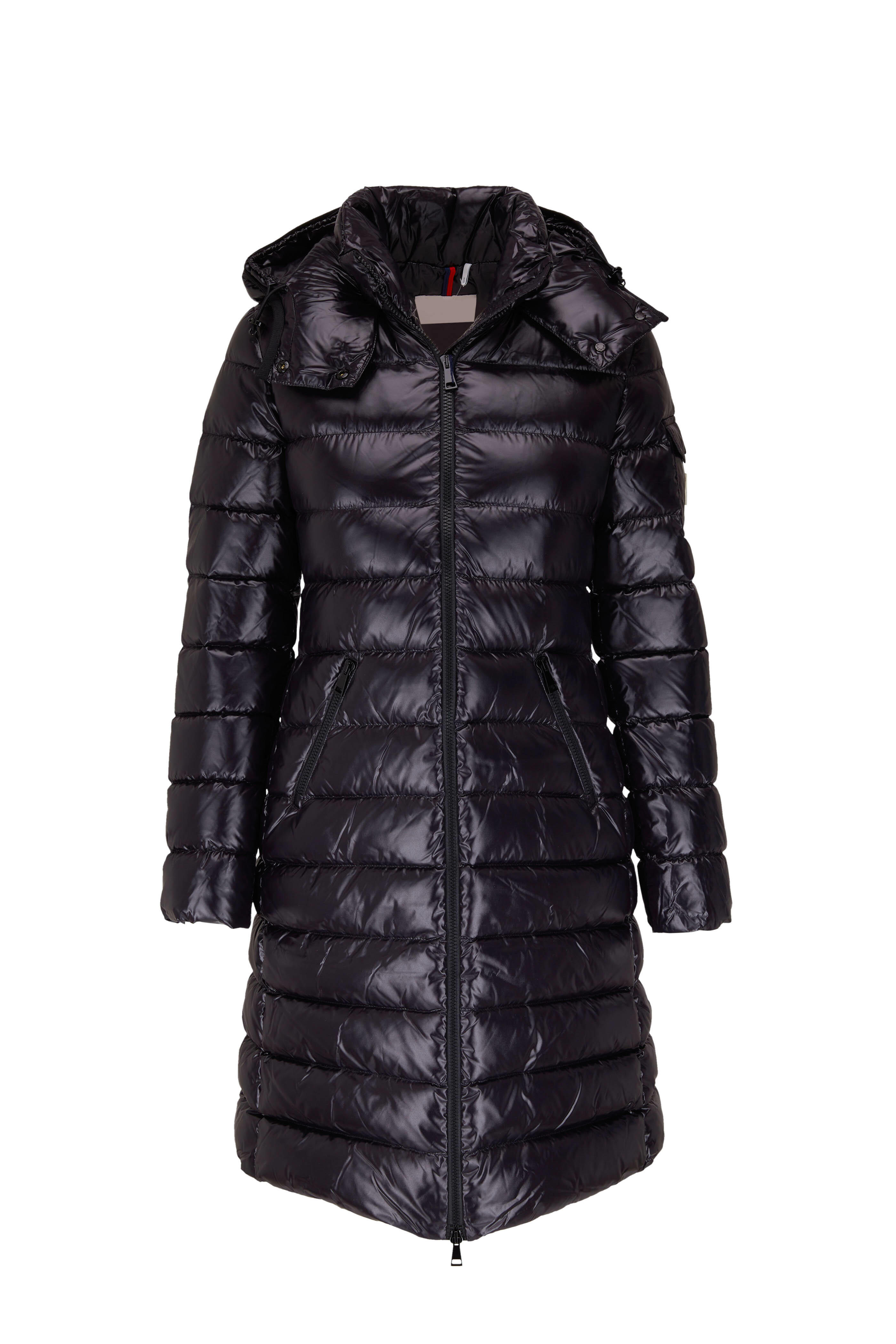 Moncler - Moka Shiny Black Long Fitted Parka | Mitchell Stores