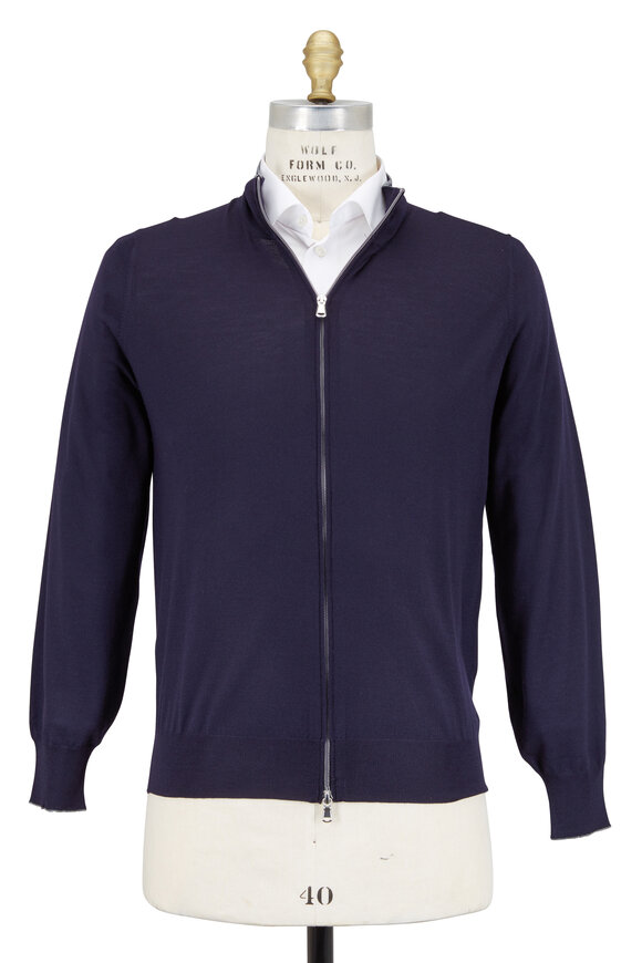 Brunello Cucinelli - Navy Blue Wool & Cashmere Full-Zip Sweater