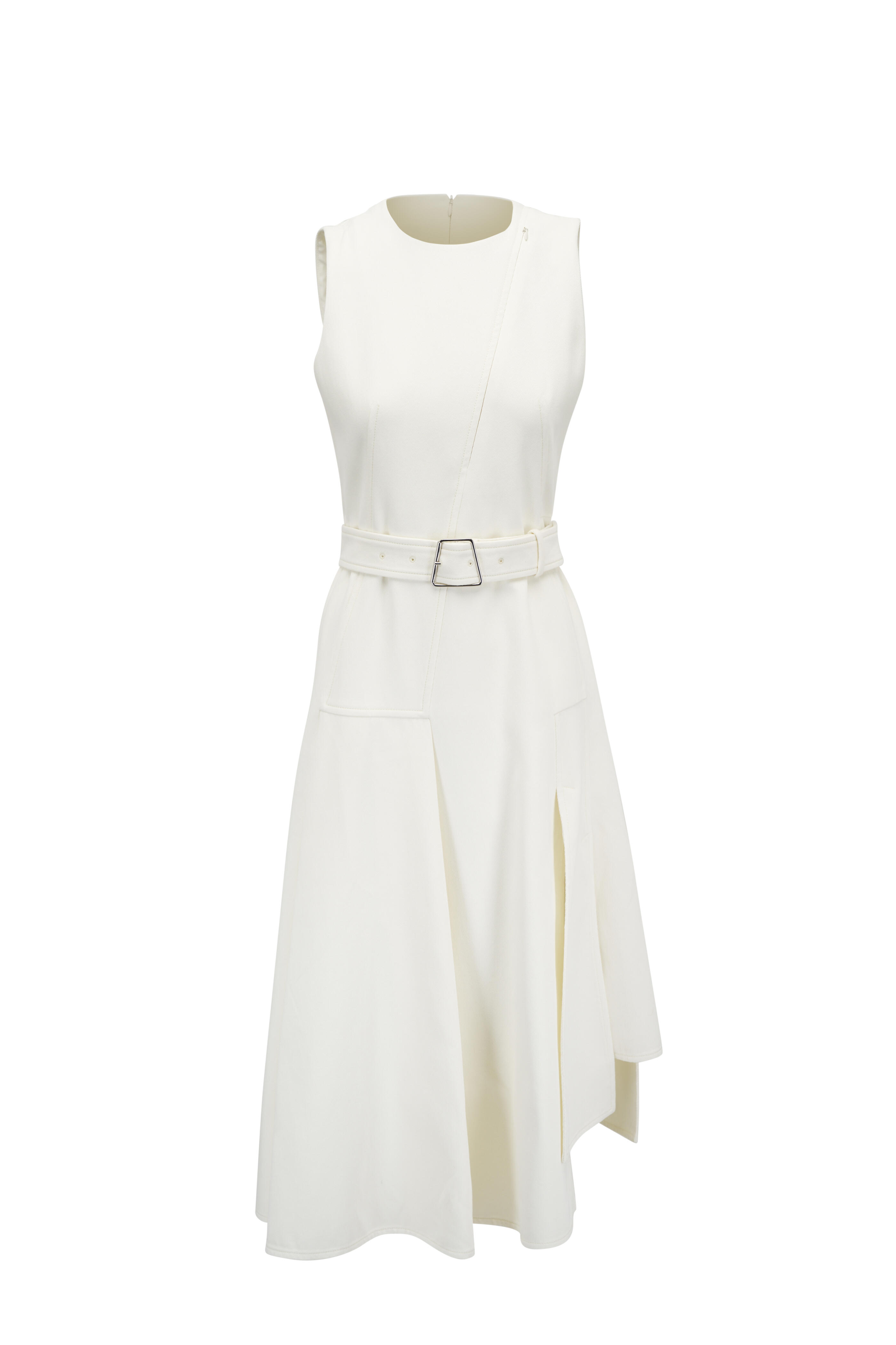 knee length dresses for ladies Berylove Women White Graduation Dress A Line Satin Square Neck Midi Formal Dress, White / US10 main image 0