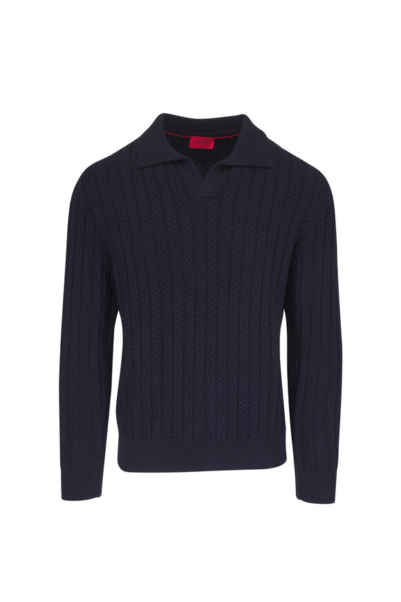 Isaia Navy Blue Cable Knit Sweater - view 1