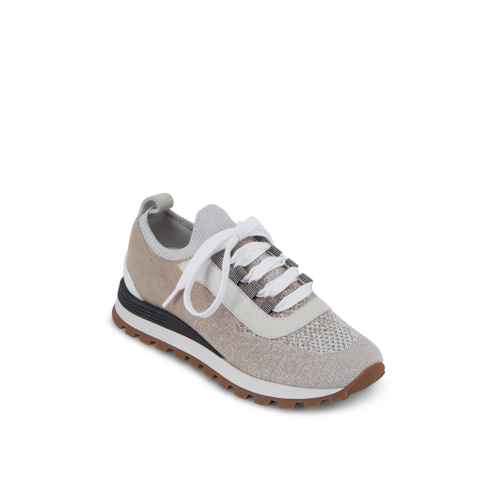 Brunello Cucinelli - Silver Brown Knit Sock Monili Sneaker Brunello Cucinelli - Silver Brown Knit Sock Monili Sneaker