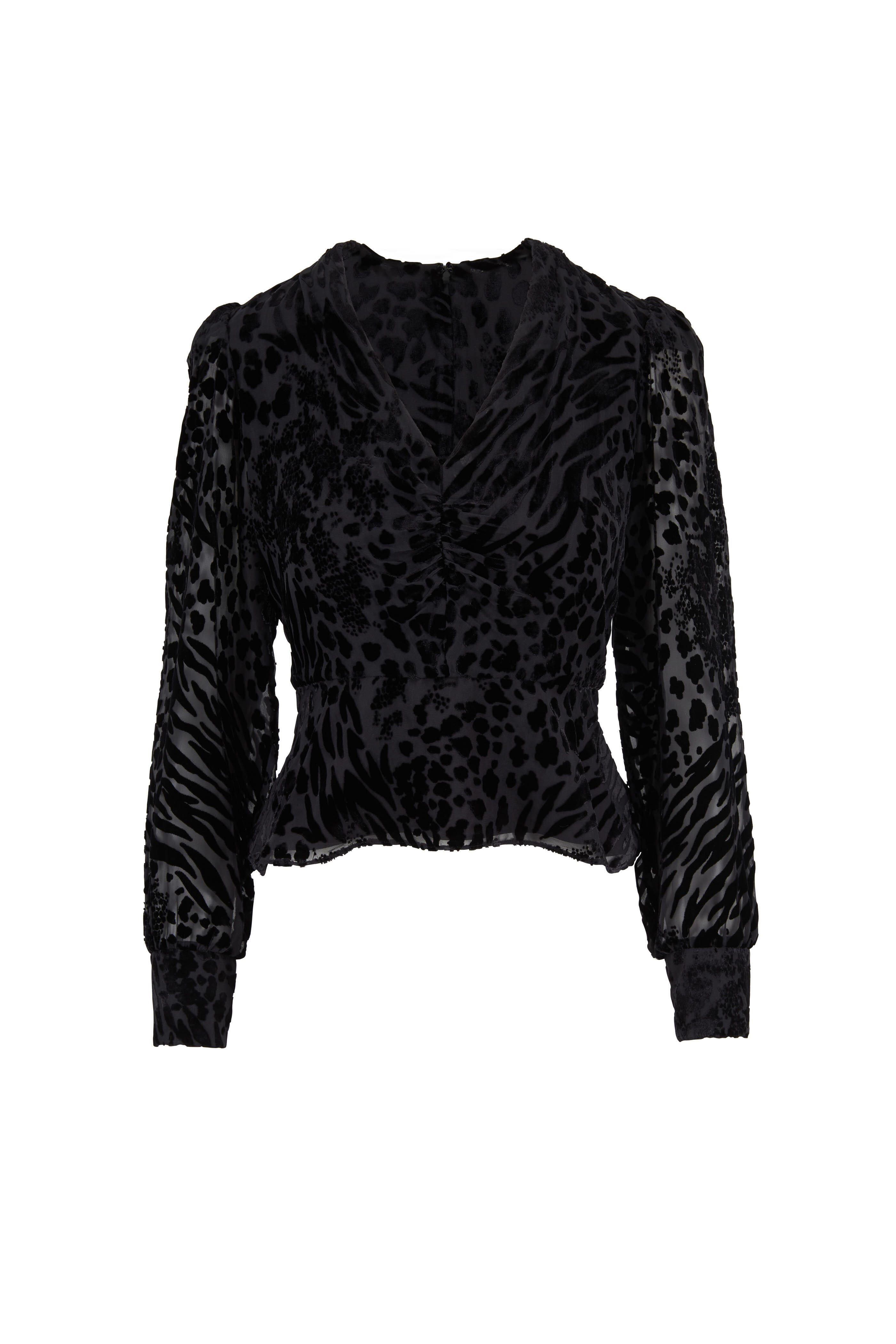 Veronica Beard - Giancomo Black Tonal Velvet Leopard Top