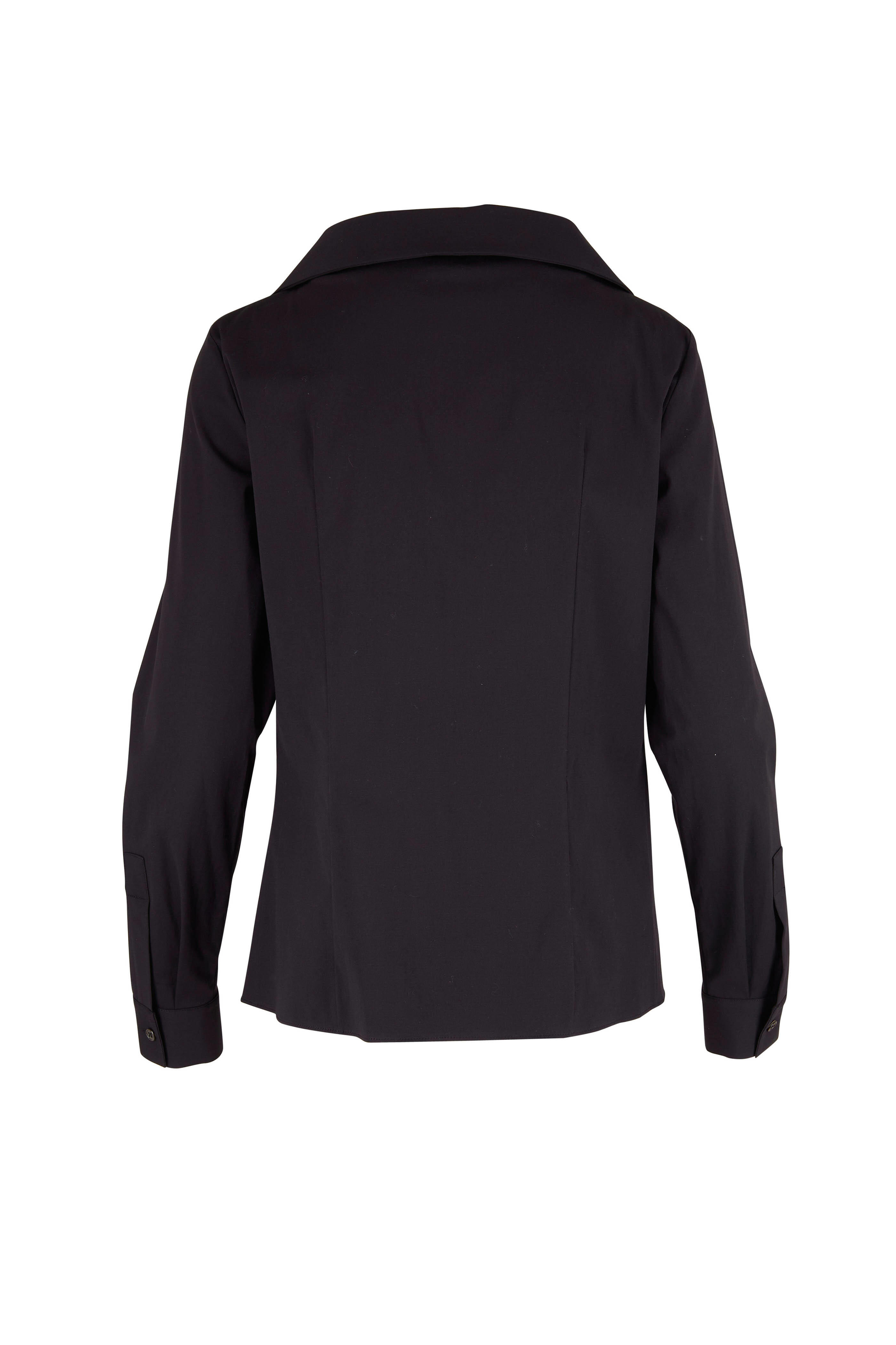 Michael Kors Collection - Black Open Neck Button Down Blouse